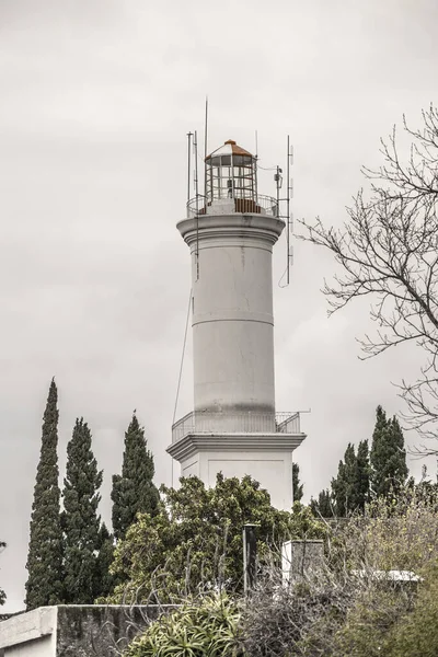 Ένα Κάθετο Πλάνο Ενός Φάρου Που Περιβάλλεται Από Δέντρα — Φωτογραφία Αρχείου