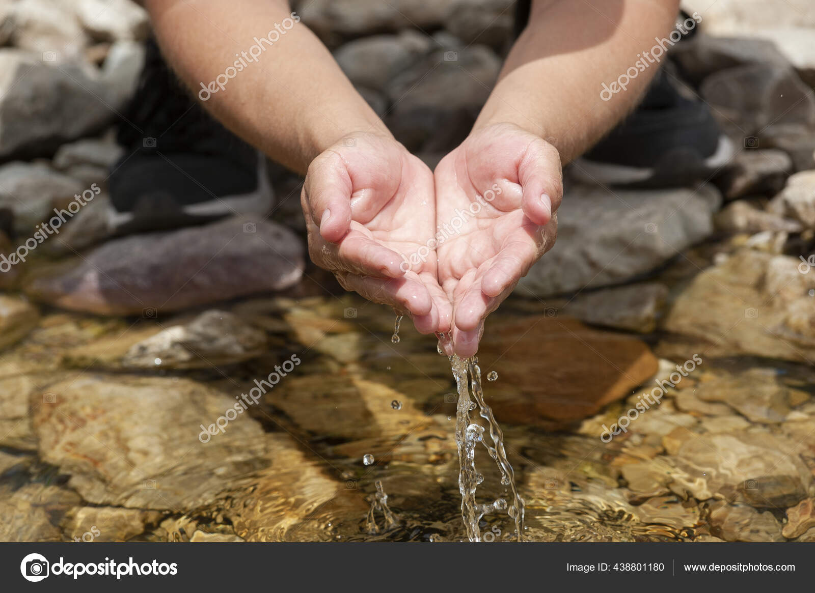 Nahaufnahme Menschlicher Hände Die Wasser Aus Einem See Aufsaugen -  Stockfotografie: lizenzfreie Fotos © Wirestock 438801180