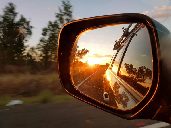 Closeup Shot Side Mirror Sunset Reflection — Stock Photo, Image