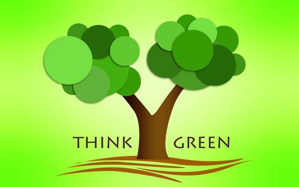 Иллюстрация Концепции Think Green Деревьями Изолированными Зеленом Фоне — стоковое фото