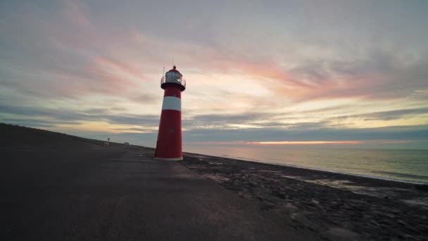 Vista Del Faro Alto Costa Atardecer — Vídeos de Stock