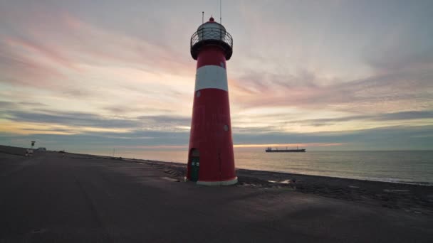 Vista Del Faro Alto Costa Atardecer — Vídeos de Stock