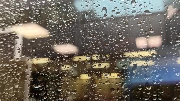 Gotas Chuva Vidro Janela Dia Chuvoso — Vídeo de Stock