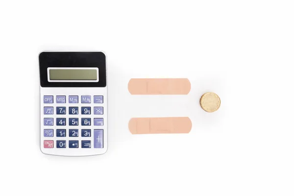 Top View Calculator Equating Coin Bank Savings Concept — Stock Photo, Image