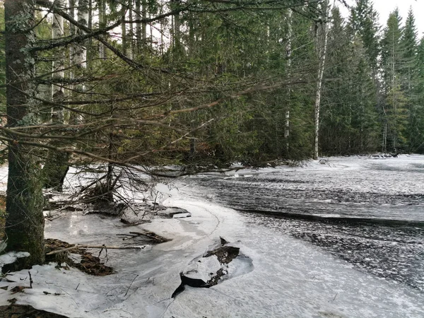 Snowy Krajobraz Górskiej Rzece Siljan Norwegia — Zdjęcie stockowe