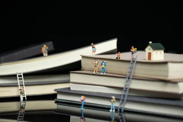 Tiro Foco Seletivo Figurinhas Viajantes Bonitos Livros — Fotografia de Stock
