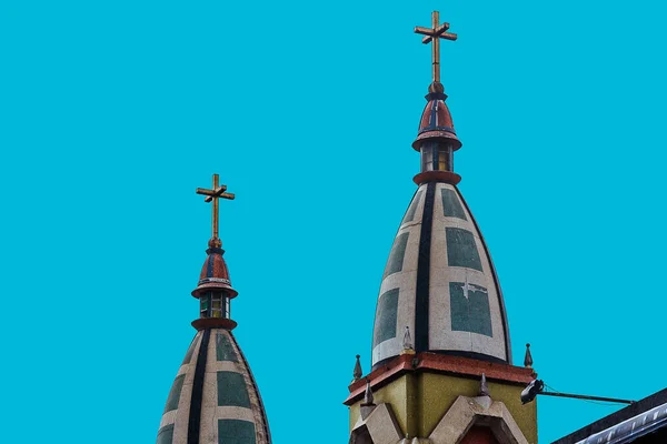 Дві Вежі Старої Християнської Церкви Ясним Небом Задньому Плані — стокове фото
