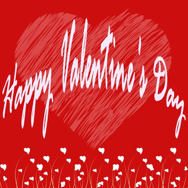 Ilustrace Šťastného Valentýna Psaní Bílém Srdci Květinových Srdcích Červeném Pozadí — Stock fotografie