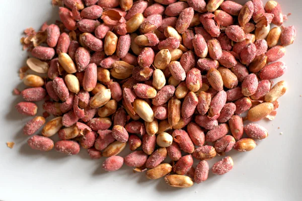 Top View Peanuts Seasoned Salt White Surface — Stock Photo, Image