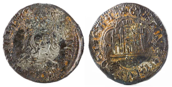 エンリケ4世の古代中世のフリースコインのクローズアップショット 白地に隔離されたカルティーロ — ストック写真