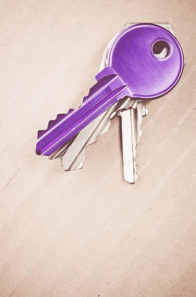 Vertical Shot Purple Silver Keys Cardboard Surface — 스톡 사진