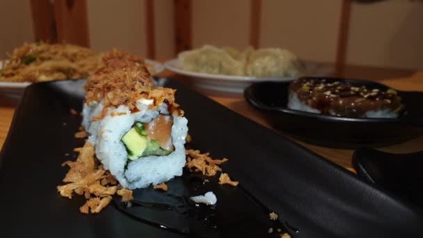 Nahsicht Auf Japanisches Essen — Stockvideo