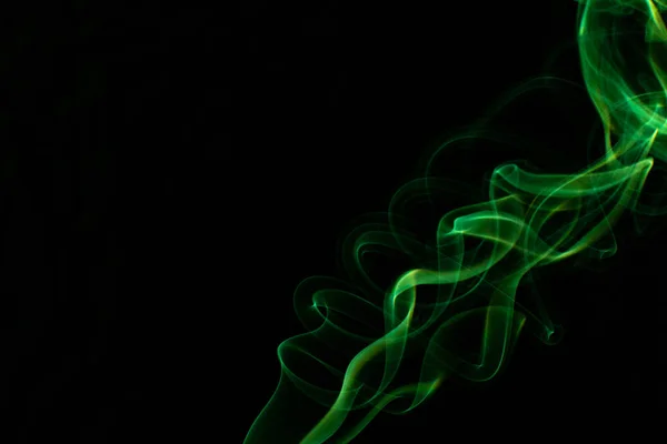 Green Abstract Smoke Clouds Black Background — Stock Photo, Image
