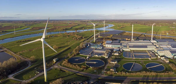 Větrné Turbíny Zařízení Úpravu Vody Bioenergii Solární Panely Nizozemsku Součást — Stock fotografie