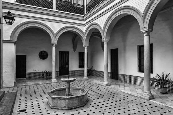 Plano Escala Grises Fuente Patio Reales Alcázares Sevilla España — Foto de Stock