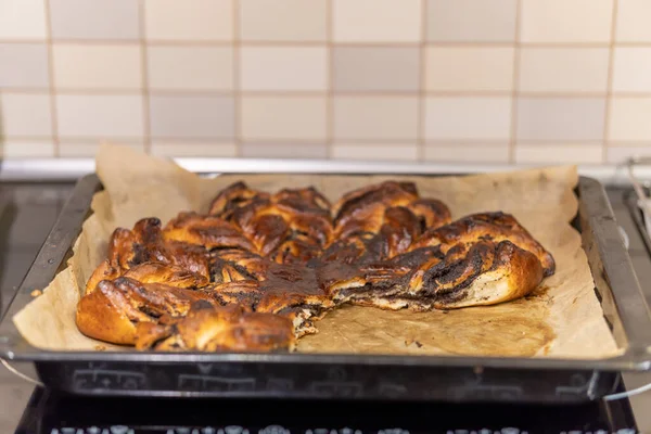 Une Mise Point Sélective Délicieuse Tarte Aux Graines Pavot — Photo