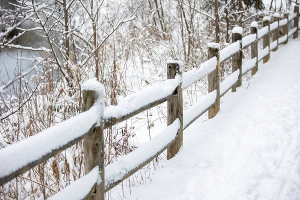 Wooden Fence Covered Snow East Don Park Toronto — Stock Photo, Image