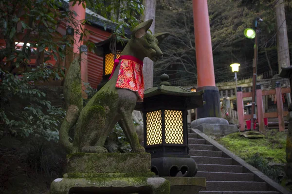 Une Belle Vue Sur Les Lampes Les Statues Sanctuaire Fushimi — Photo