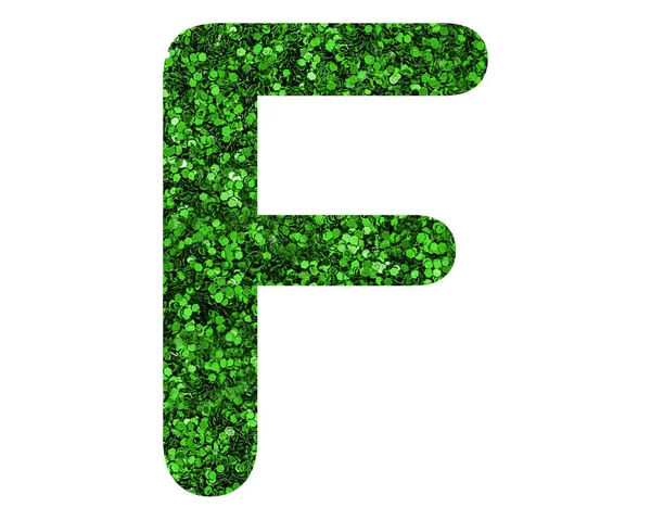 一个闪闪发光的绿色字母F在白色孤立的背景上 — 图库照片