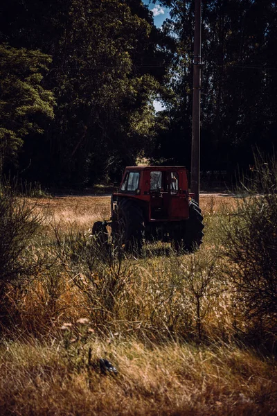 Vertical Shot Combine Tractor Field — Stock Photo, Image