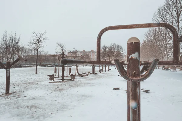 Tiro Equipo Ejercicio Aire Libre Parque Invierno — Foto de Stock