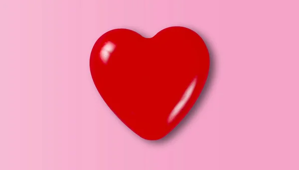 Uma Renderização Coração Vermelho Fundo Rosa Com Copyspace Tema Dia — Fotografia de Stock