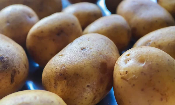 Een Close Van Een Hoop Rauwe Aardappelen Keukenconcept — Stockfoto