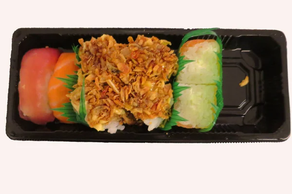 Různé Sushi Transportní Prodejní Nádobě — Stock fotografie