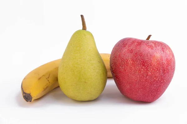 Eine Nahaufnahme Eines Frischen Roten Apfels Mit Einer Banane Und — Stockfoto