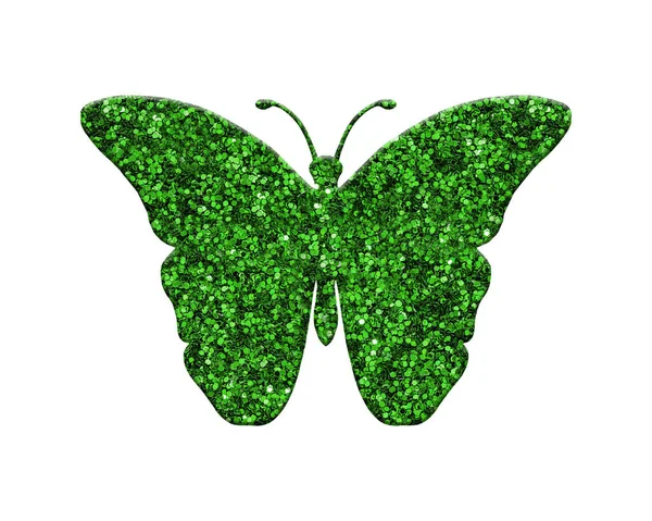 Блестящая Зеленая Бабочка Белом Изолированном Фоне — стоковое фото