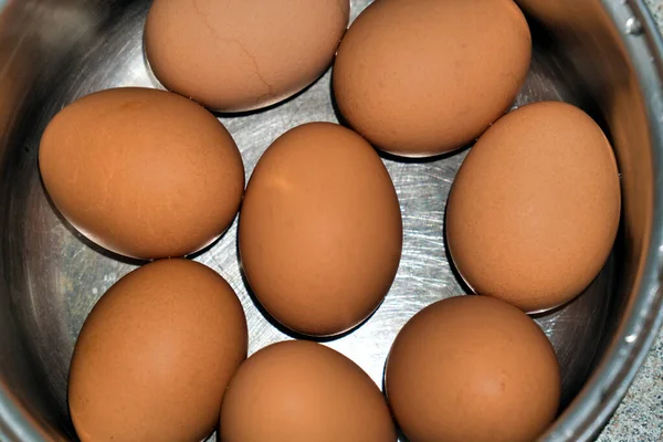 Primer Plano Huevos Una Sartén — Foto de Stock