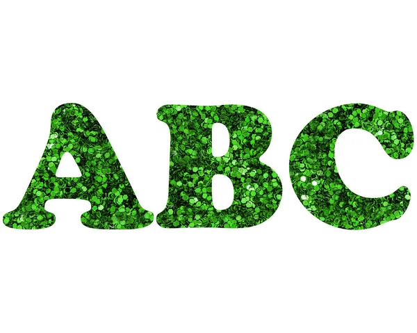Grüne Glitzernde Buchstaben Auf Weißem Hintergrund — Stockfoto