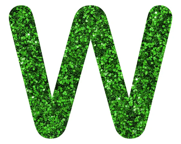 Een Glanzende Groene Letter Een Witte Geïsoleerde Achtergrond — Stockfoto