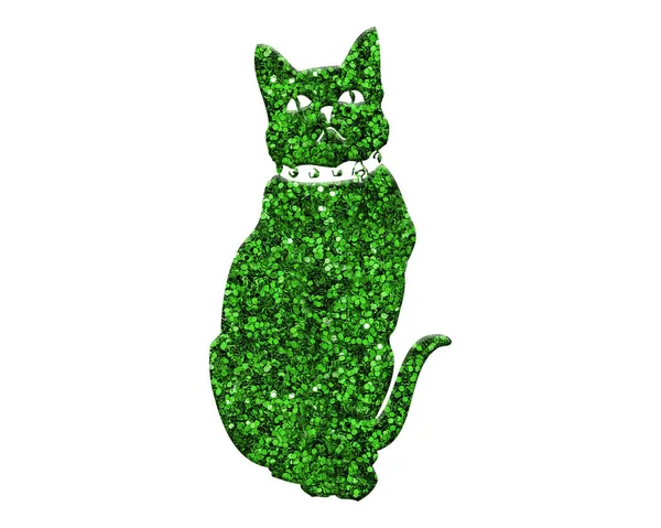 Gato Verde Brillante Sobre Fondo Blanco Aislado —  Fotos de Stock