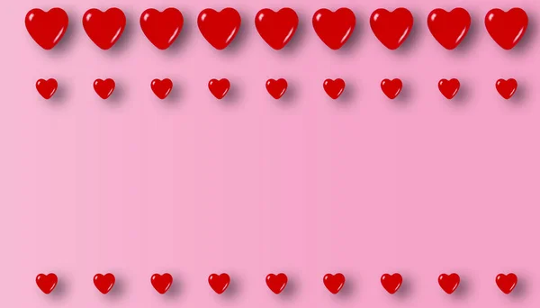 Rendering Cuori Rossi Sfondo Rosa Con Copyspace Tema San Valentino — Foto Stock