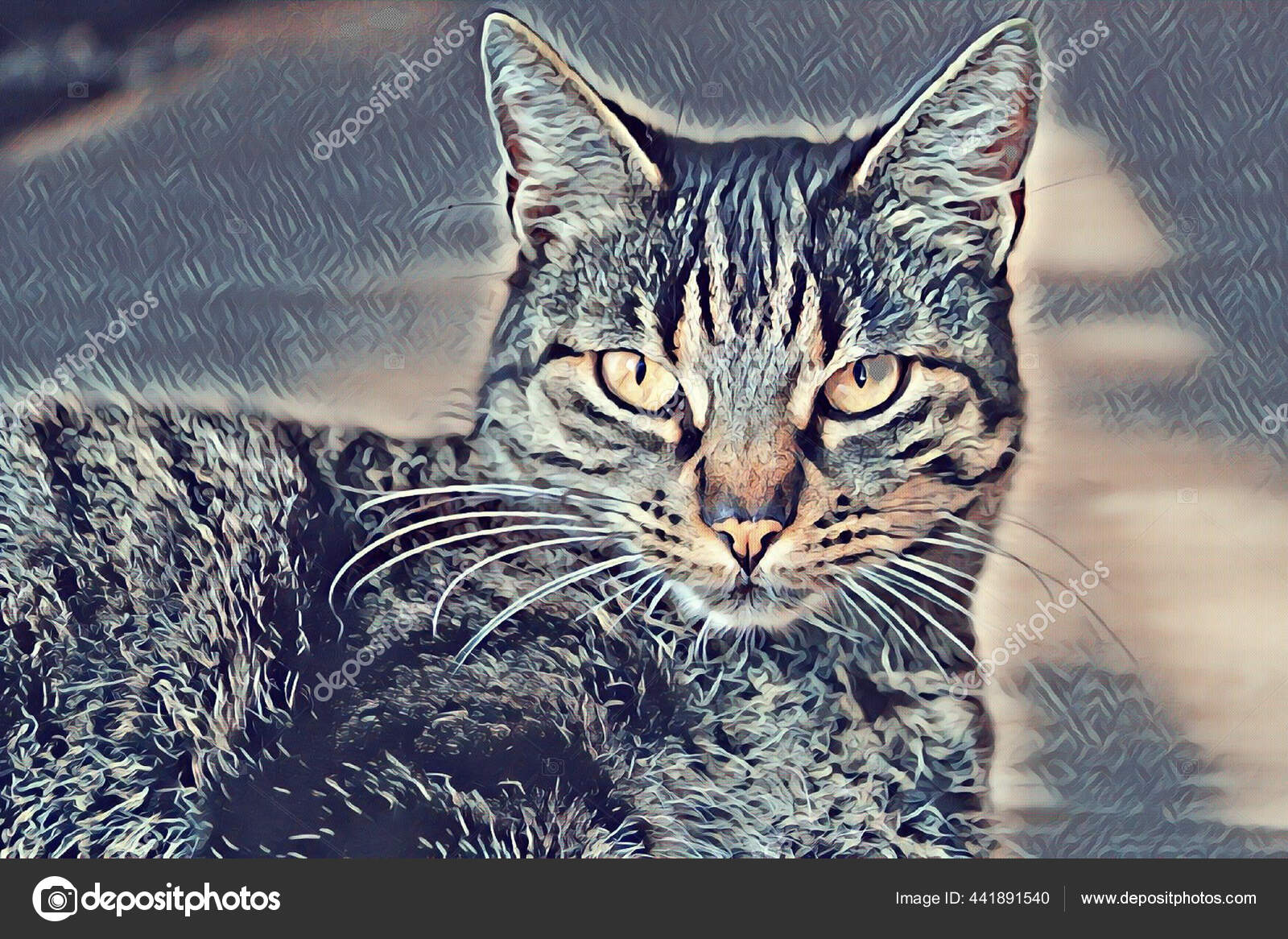 Sebuah Ilustrasi Indah Dari Kucing Bergaris Dengan Wajah Marah Stok Foto Wirestock 441891540