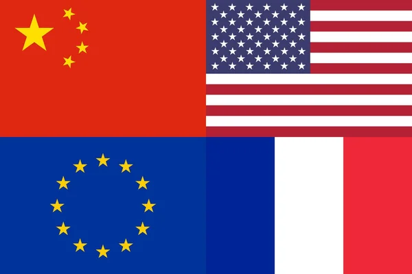 View China Usa France Flags Together Political Commercial Financial Partnership — Stock Photo, Image