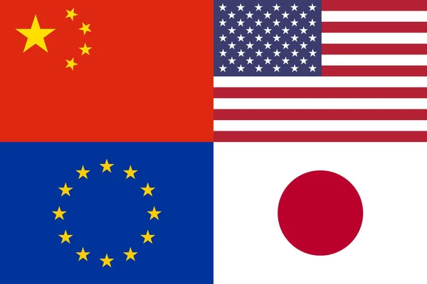 View China Usa Japan Flags Together Grey Brick Wall Background — Stock Photo, Image
