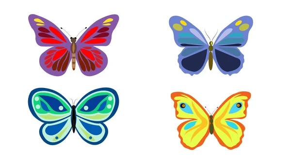 Kolorowa Ilustracja Motyli Wzorzystymi Skrzydłami Odizolowanych Białym Tle — Zdjęcie stockowe