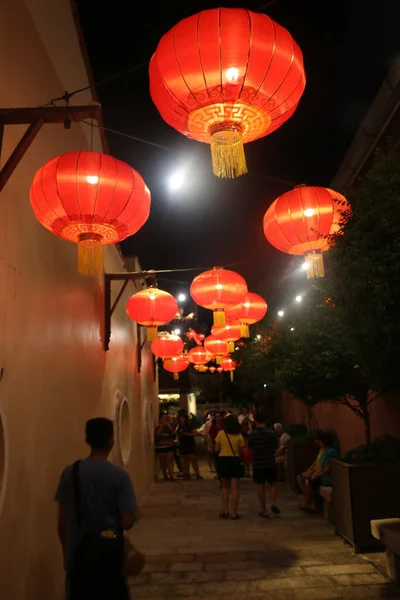 Georgetown Penang Malaysia Fevereiro 2020 Decoração Lanterna Chinesa Vermelha Topo — Fotografia de Stock