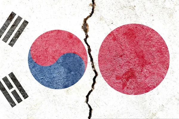 Μια Άποψη Της Νότιας Κορέας Ιαπωνία Εθνικές Σημαίες Που Απομονώνονται — Φωτογραφία Αρχείου