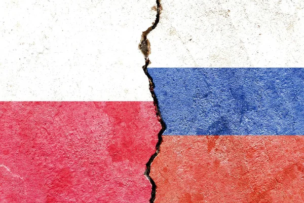 Взгляд Флаги Японии России Выветривающуюся Треснутую Бетонную Стену Концепция Политического — стоковое фото