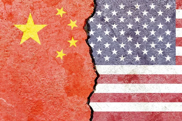 View China Usa National Flags Isolated Broken Cracked Concrete Wall — Stock Photo, Image