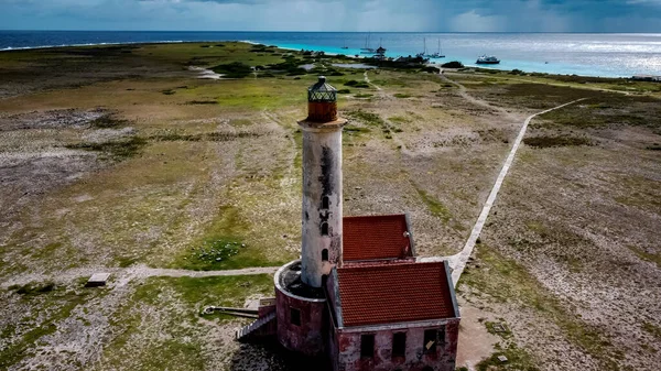 Widok Lotu Ptaka Opuszczoną Latarnię Morską Małej Curacao Niezamieszkałej Wyspie — Zdjęcie stockowe