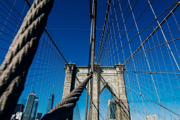 Brooklyn Bridge Och Skyskrapor New York Usa — Stockfoto