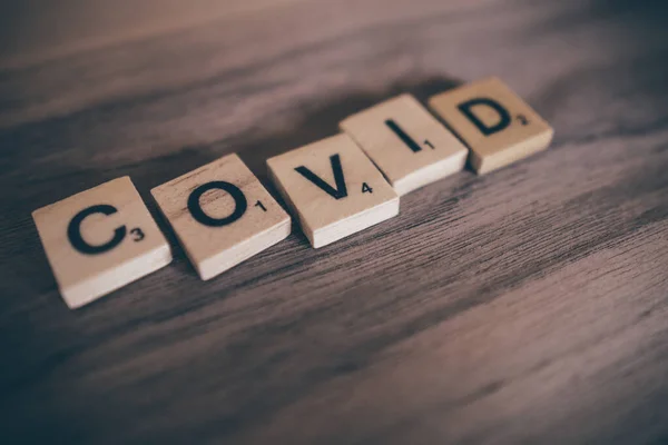 Scrabble Betűk Háttér Helyesírás Szó Covid — Stock Fotó