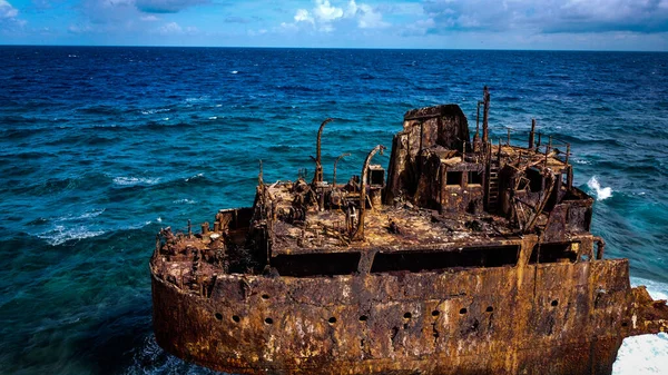 Naufrágio Caribenho Enferrujado Costa Uma Pequena Ilha Curaçao — Fotografia de Stock