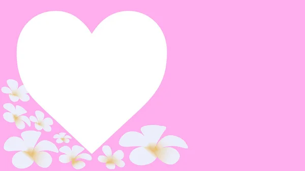 Pink Background Heart Plumeria Flowers — Stock Photo, Image