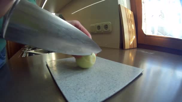 Chef Cutting Onion Knife — Stok video