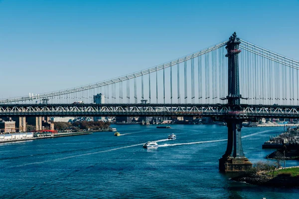 Pont Brooklyn Les Bateaux Dans East River Les Bâtiments New — Photo